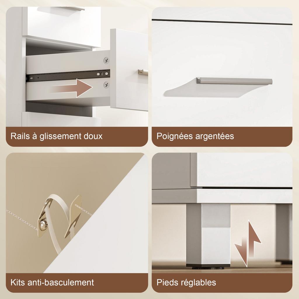 Bathroom Chest of Drawers, 5 Drawers, 30 x 30 x 95 cm, White