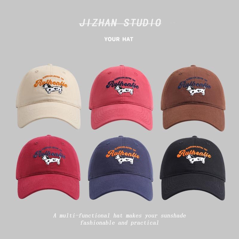 Versatile cute puppy embroidered baseball cap female retro spring and summer casual sunshade soft top shows face small cap