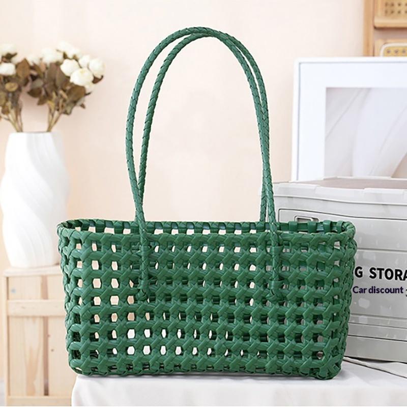 Handgefertigte Plastik-Hohlgeflecht-Tasche Landhausstil Große Kapazität Strand-Tragetasche Eimer-Tasche Damen-Handtasche Sommer-Strandtasche
