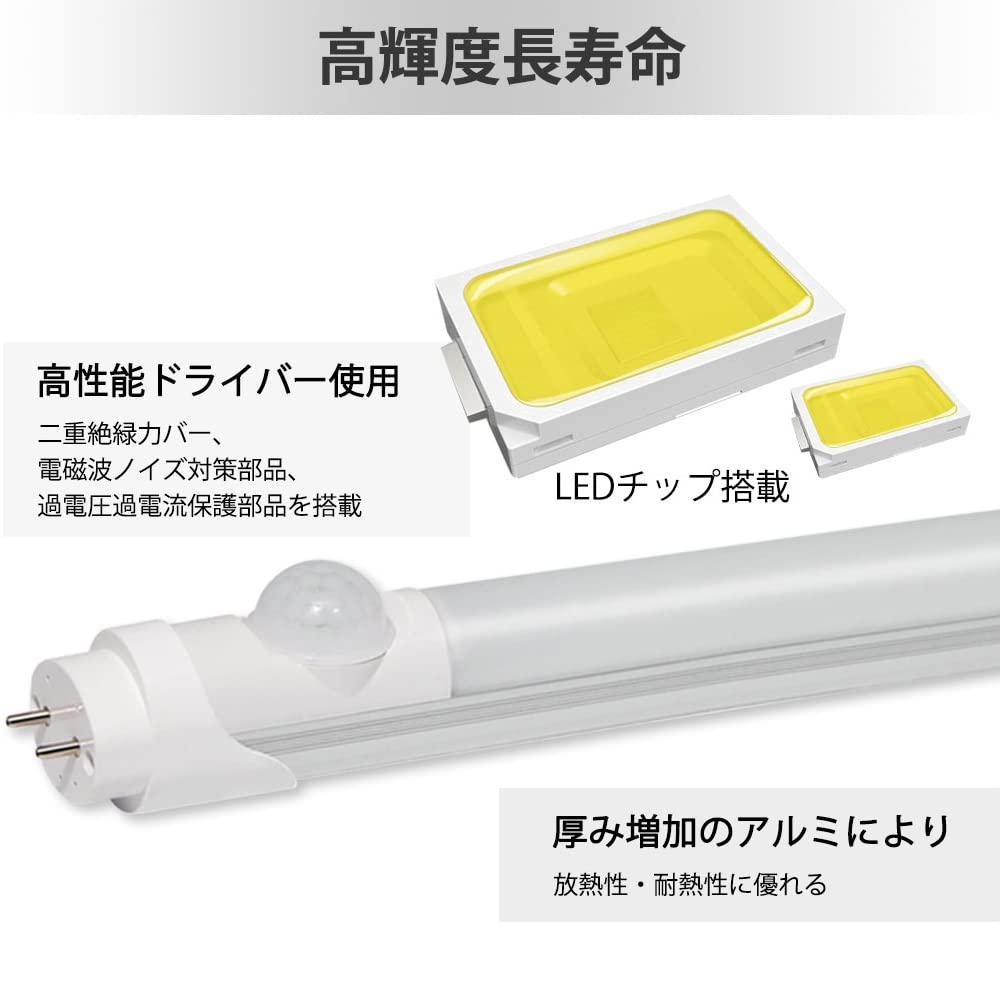 20W LED Fluorescent Light with Motion Sensor, Straight Tube, No Glow Installation Required, Daylight White, 800lm, 58cm, LED Sensor Light,