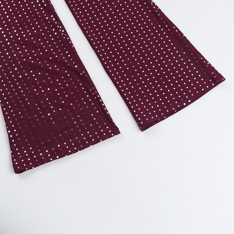 Seksowny kombinezon z dekoltem halter i głębokim dekoltem w serek, z hot drill, cienki, błyszczący, wyszczuplający, w stylu Spice Girl, casualowy