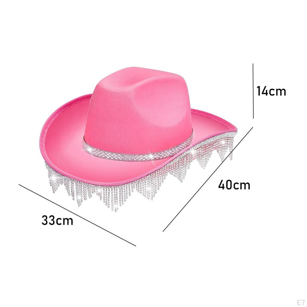 Rhinestes Tassels Cowboy Hat Jazz Cap Wide Cowgirl for Masquerade Fancy Dress Carnivals