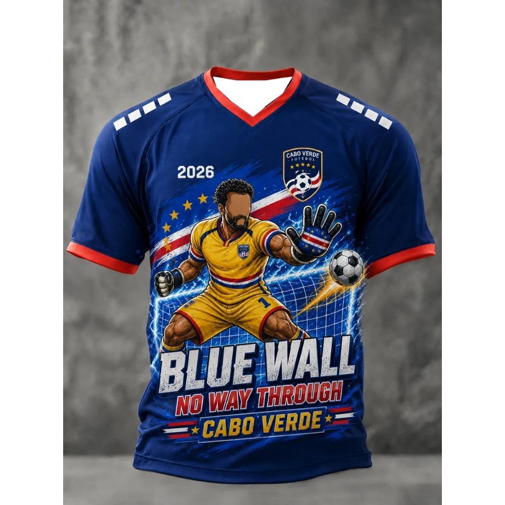 2026 New Men s Cabo Verde BWall Goalkeeper 3D Printed Football JerseyT-shirt Suitable for Daily and Training Wear Quick Drying S