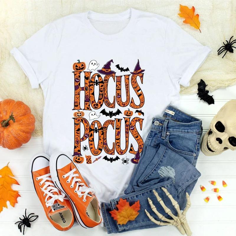Fashion Hocus Pocus letter printed short sleeved Tshirt for Womens casual shirt summer Halloween round neck Tshirt