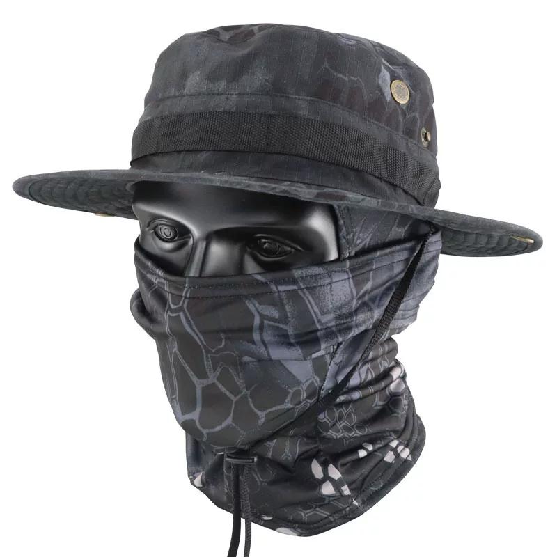Camouflage Tactical Benny Hat Set Multifunctional Outdoor Fishing Bucket Hat Sun Protection Shade Breathable Round Edge Hat Men