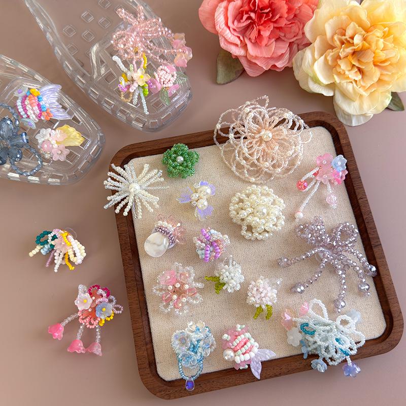 Beaded Floral Shoe Clips Colorful Flower 3D Tassel Shoe Diy Decorations For Woman Korean Jelly Shoes Accessories