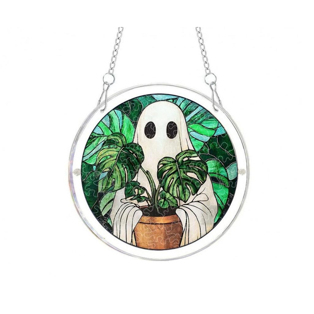 Halloween 2D Acrylic Puzzle Pendant Stress Relief Tool Ghost Witch Pumpkin Home Atmosphere Decoration Hanging Sign