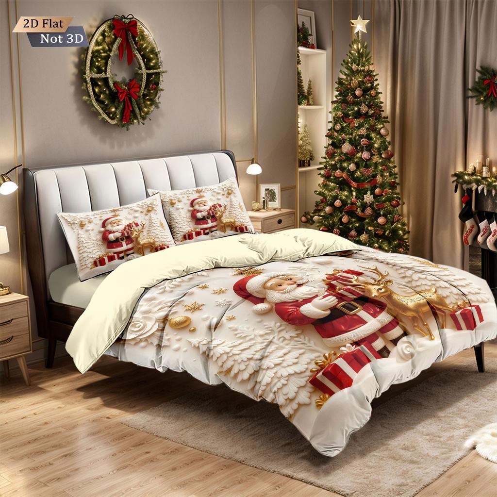 3pcs Merry Christmas Snowman Printed Chipless Bedding Set Multi Size Bedroom Bedding Decoration Machine Washable