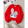European sizes Girls' Round Neck Sweatshirt, Casual Printed Pullover, Cute Gray Bunny with Bow Tie, Autumn And Winter Warm Fashion Top.