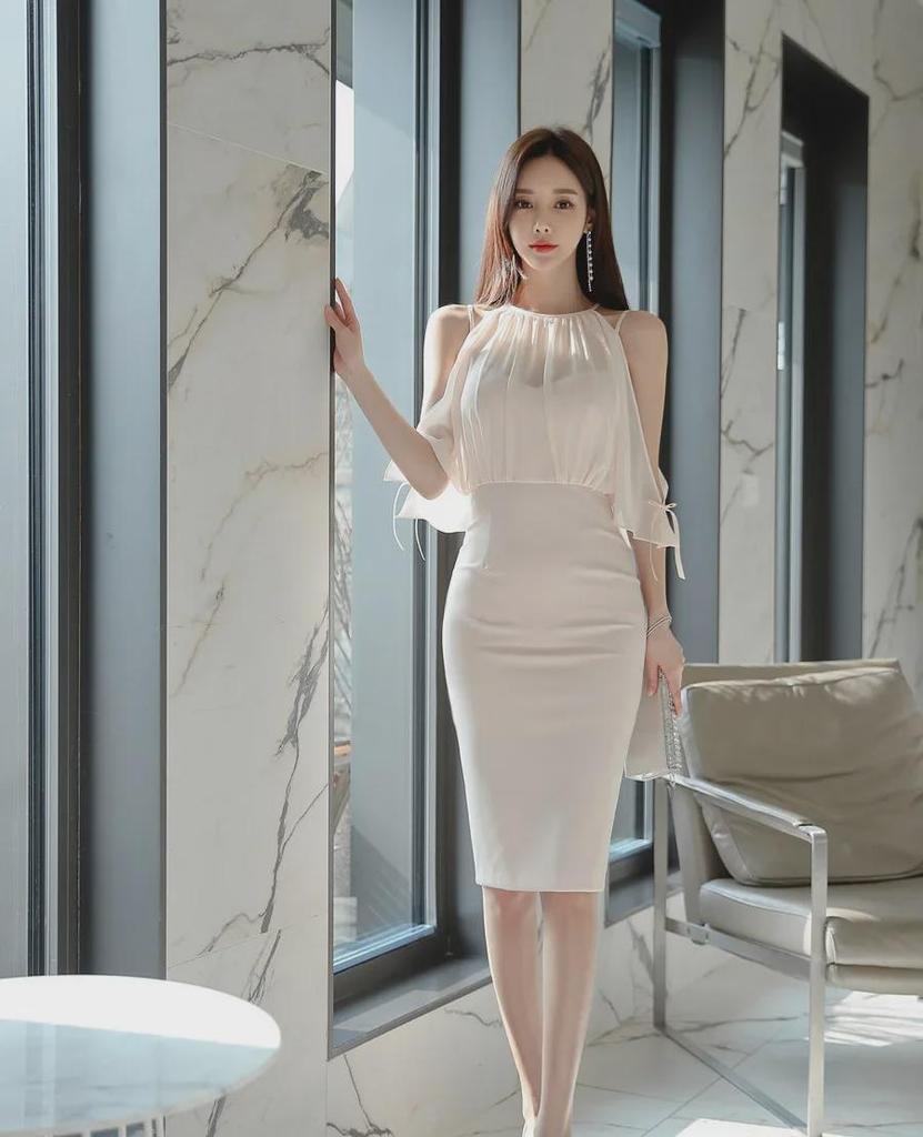 2023 Korean-Style Off-Shoulder Chiffon Splicing Dress for Women