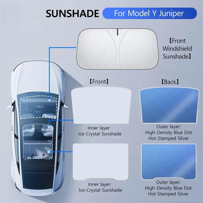 Ice Crystal Sunshade For Tesla Model 3 Highland 2025-2026 Model Y Juniper 2025 2026 Car Roof Front Rear Heat Insulation SunShade