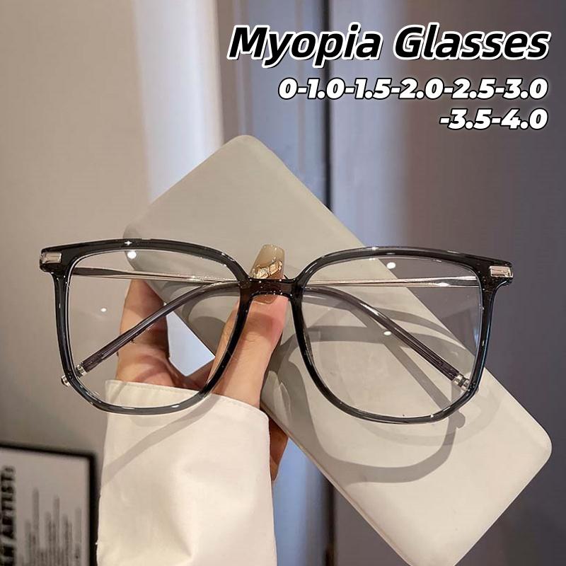 Versatile Large Frame Myopia Glasses Exquisite Metal Square Anti Blue Light Literature And Art Eyewear For Women Men 0 To -4.0