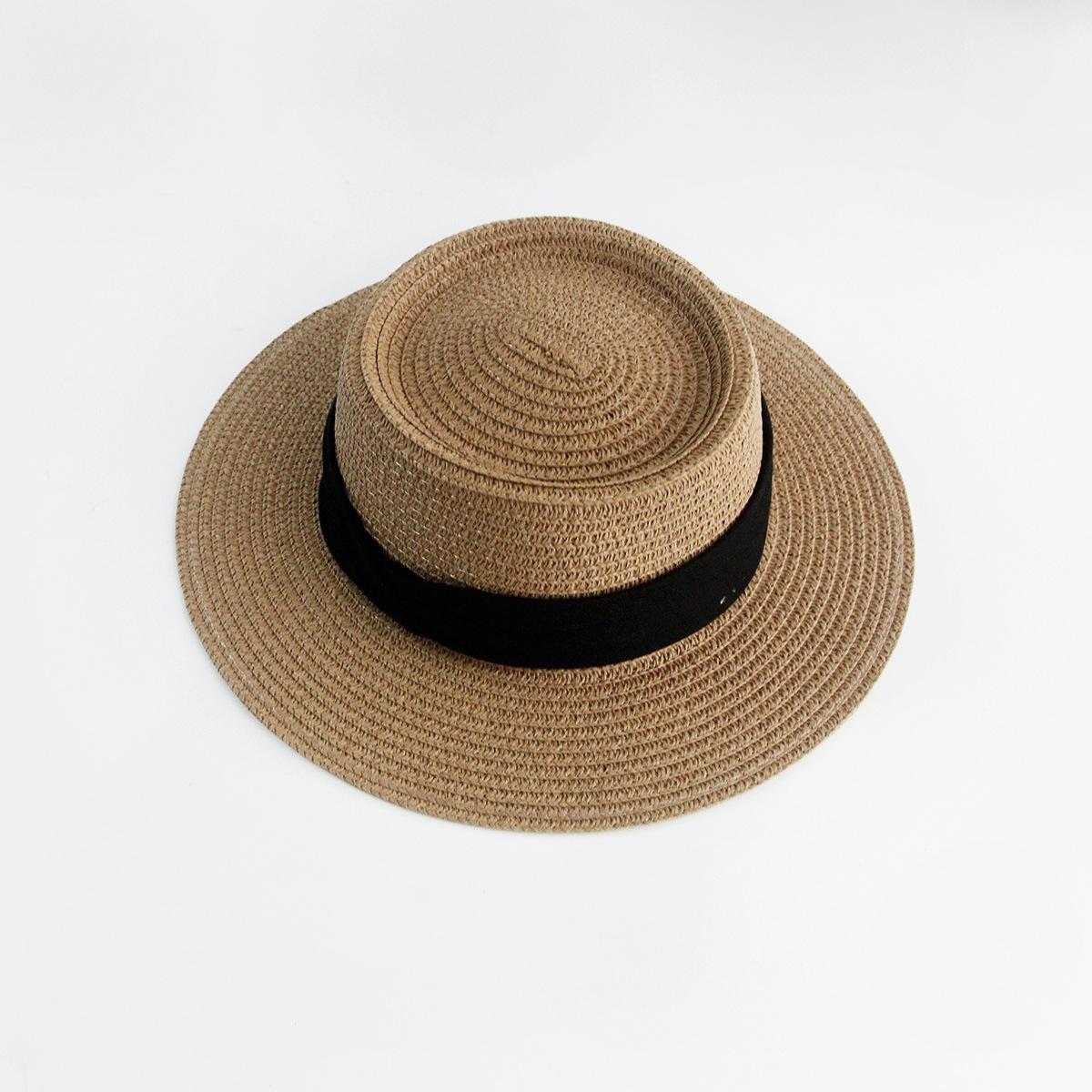 

Triple Fold French Straw Hat Women s Summer Beach Vacation Flat Top Hat Korean Edition Woven Hat Beach Sunscreen M（56-58cm）