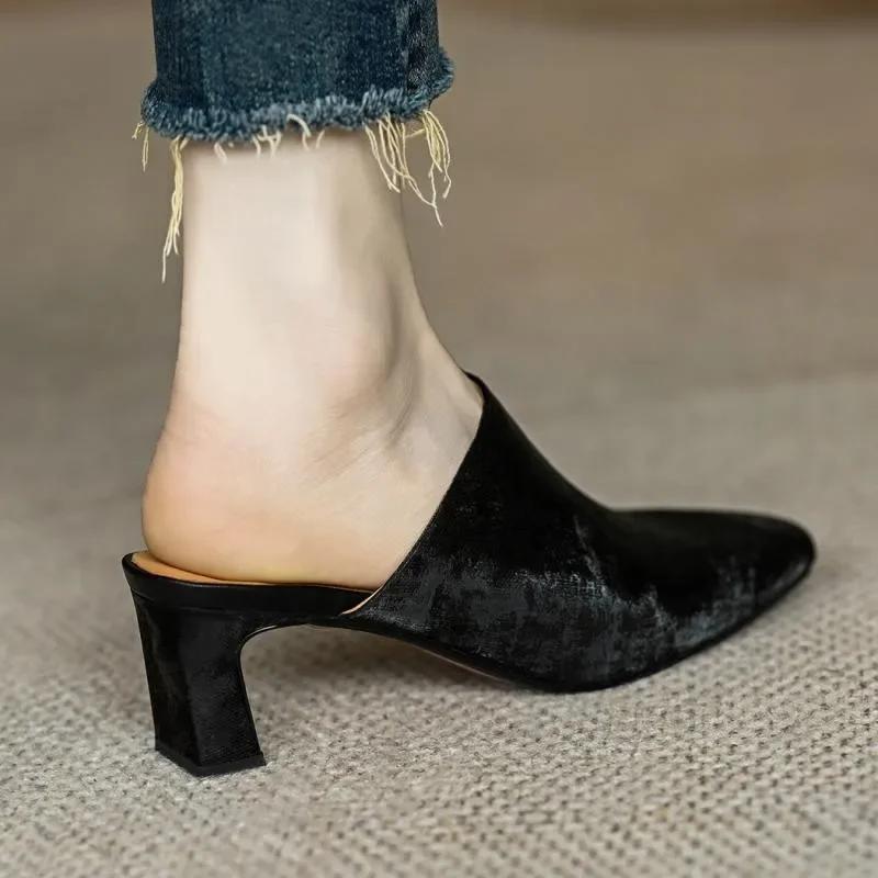 Brand Designer Muller Shoes High-Quality Sheep Suede Comfortable High Heel Slippers Simple Home Slippers Daily Casual Shoes