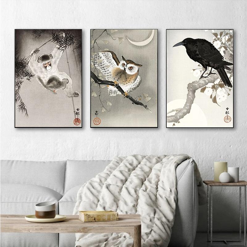 Stile Vintage Giapponese Uccello Pavone Fujiyama Poster e Stampe Pitture su Tela Retro Wall Art Immagini per Arredamento Casa Stanza