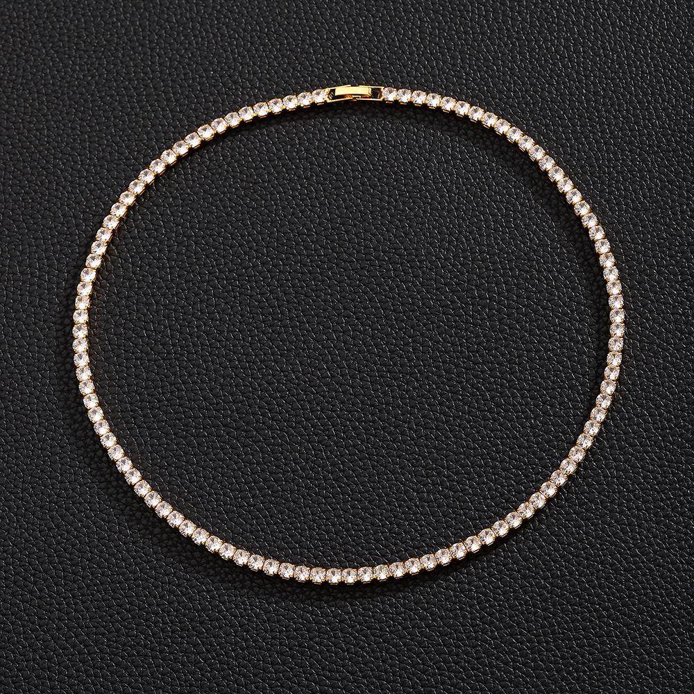 Unisex Hip Hop 4mm Zircon Necklace with Joker Diamond Chain Row Zinc Alloy Personality Tennischain Fashion Chain Link Bracelets