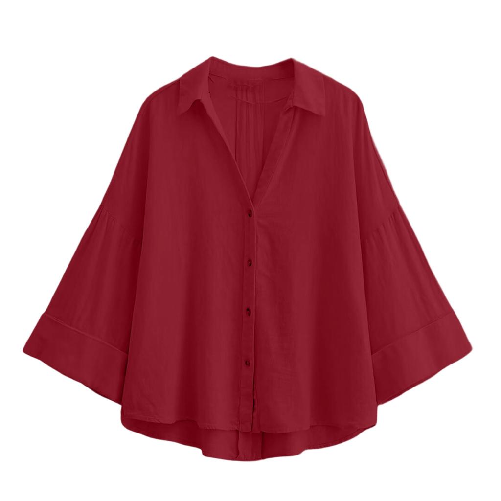 Damska Kolorowa Modna Lniana Koszula z Szerokimi Rękawami Komfortowa