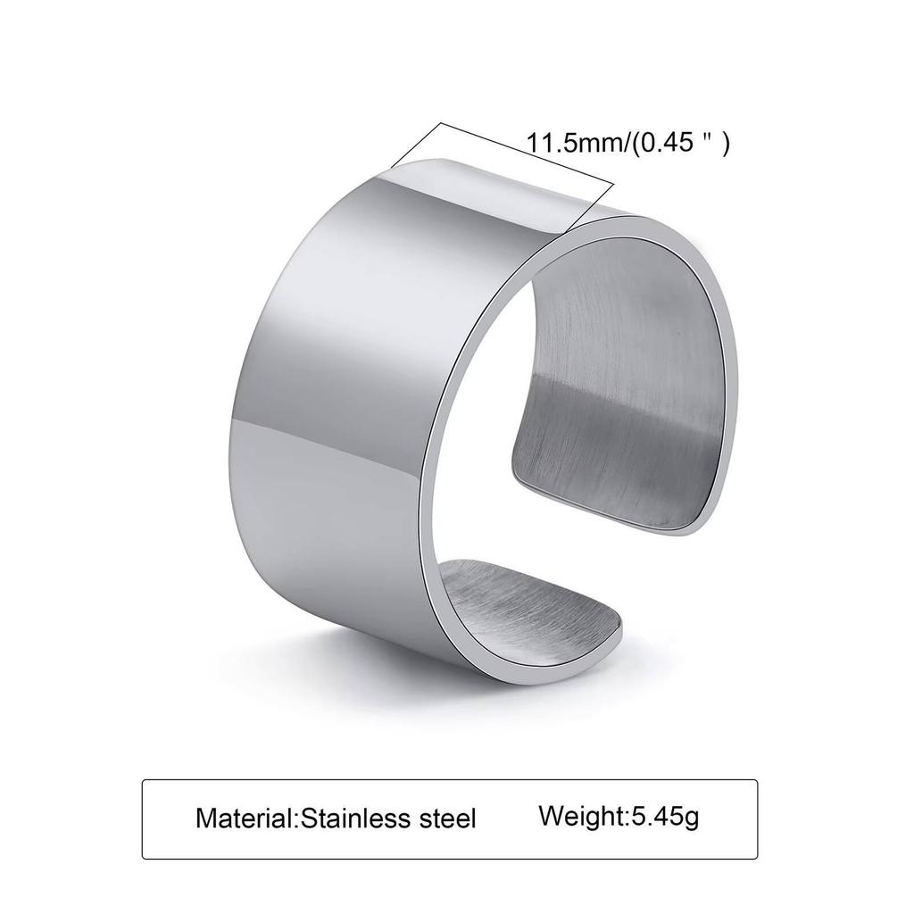 Vnox 6/8/11.5mm Width Open Adjustable Ring for Men, Classic Basic Punk Style Waterproof Never Fade Stainless Steel Finger Band