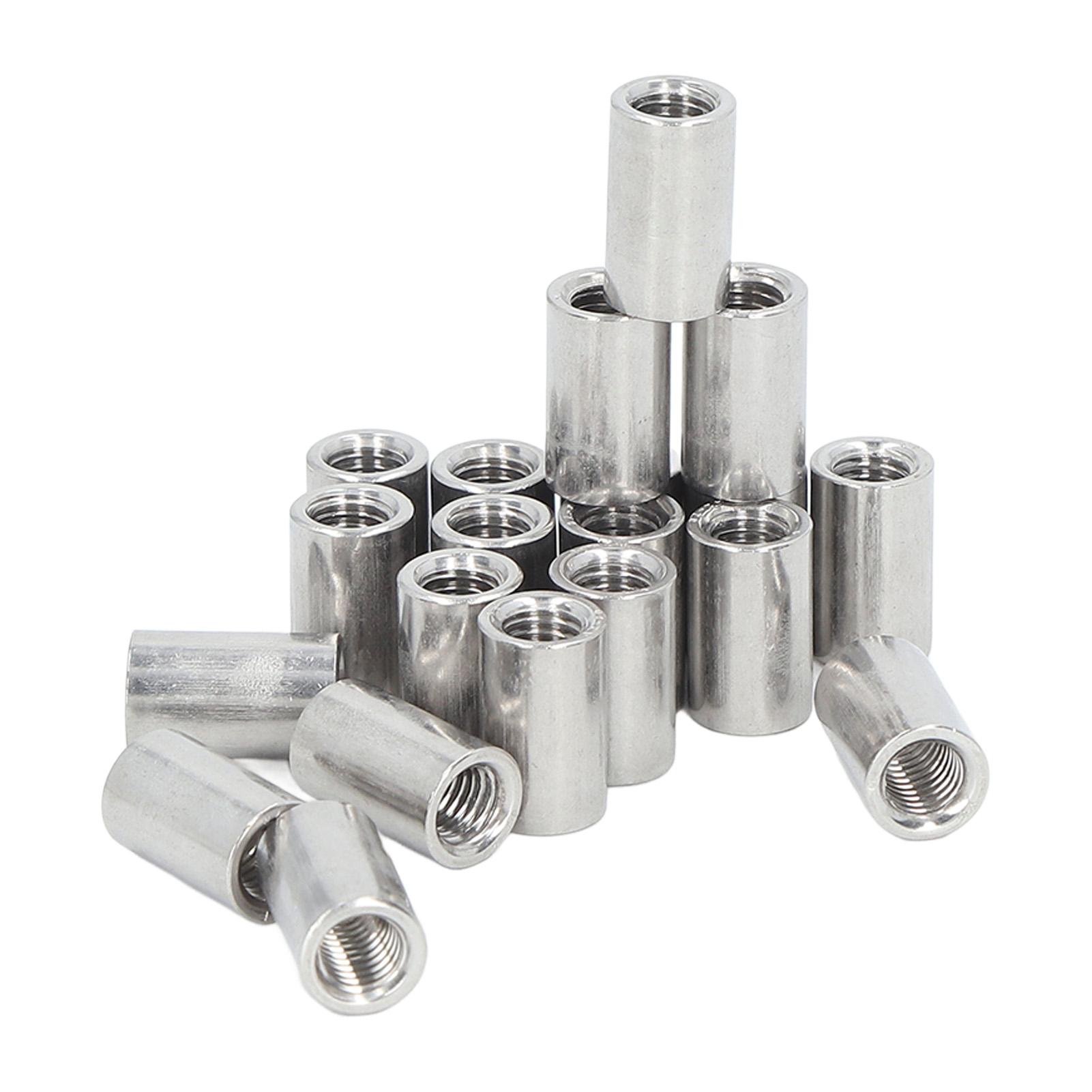 

20Pcs Coupling Nut Stainless Steel M8 Round Rod Connector Nut Female Thread for Connection