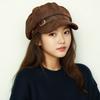 Maillard Vintage Leather Buckle Suede Beret Women's Autumn and Winter Fashion Brown Newsboy Hat Small Octagonal Hat