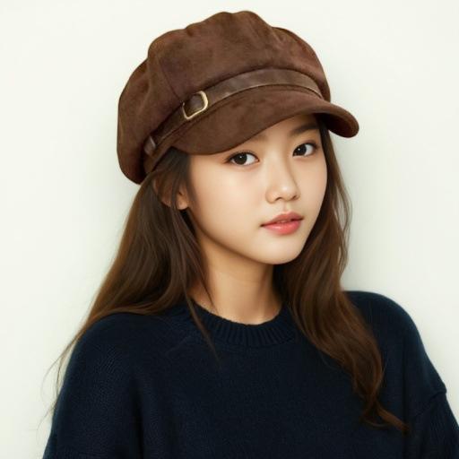 Maillard Vintage Leather Buckle Suede Beret Women's Autumn and Winter Fashion Brown Newsboy Hat Small Octagonal Hat