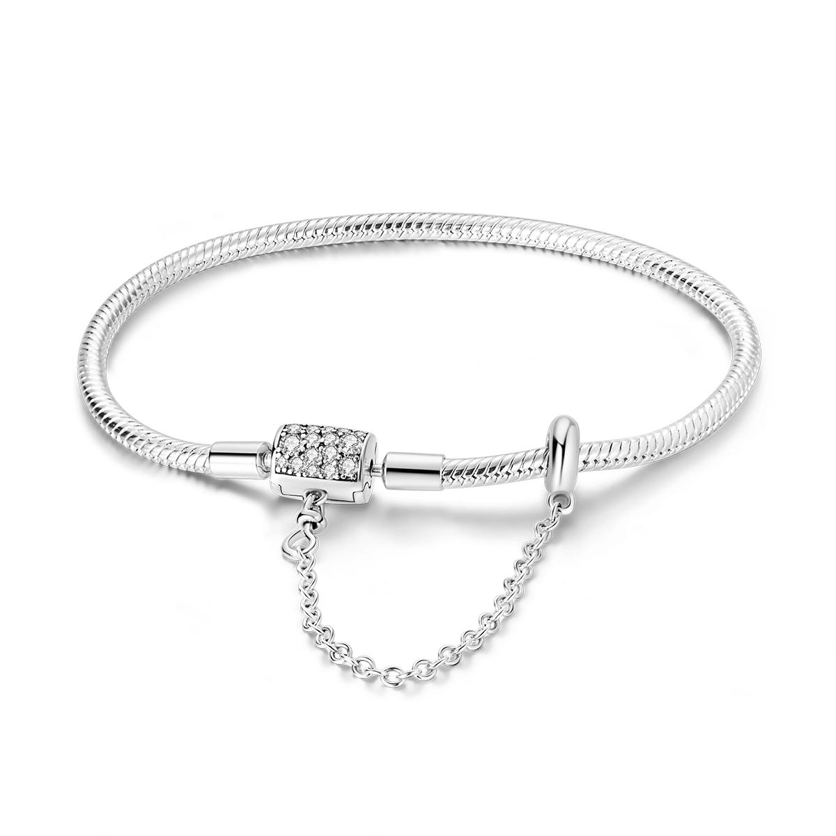 

S925 Sterling Silver Ocean Shell Safety Snake Bone Chain Bracelet Fit Original Charm Beads DIY Women Design Jewelry 17cm