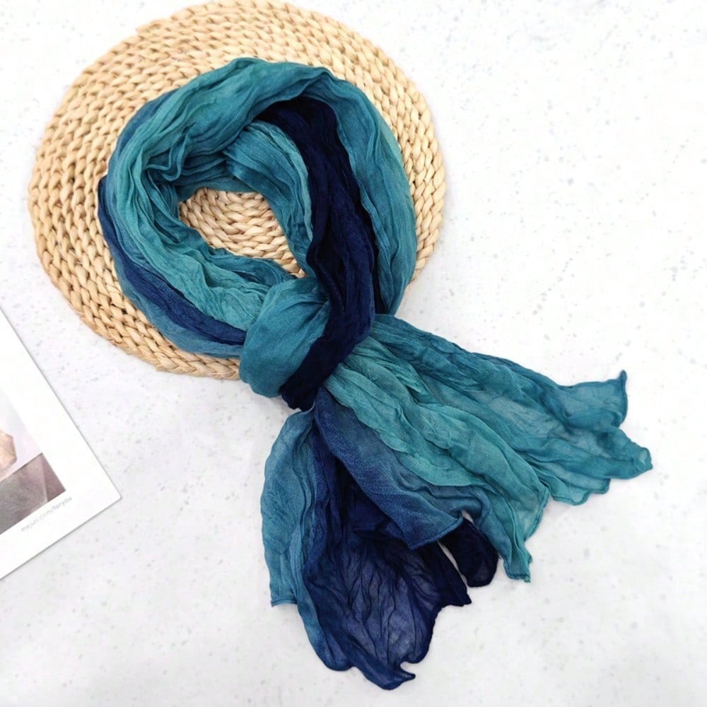 Écharpe Printemps et Automne plissée simple polyvalente écharpe en soie version coréenne châle floral écharpe en fil de Bali écharpe pour femme 90*180cm blue