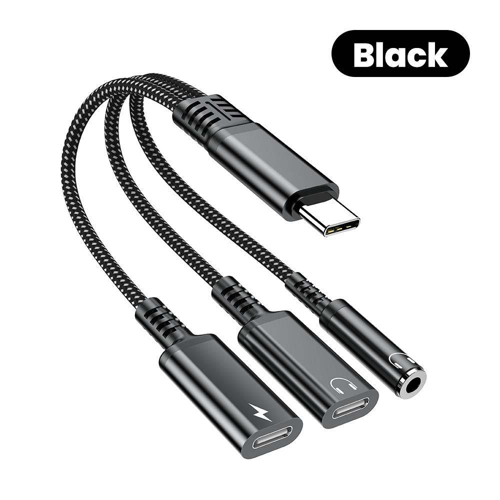 

3 in 1 PD 60W Fast Charge Adapter For Iphone16 15 Samsung Type C to Dual Type C/3.5mm Jack Audio Adapter Cable Headphone Adapter чорний