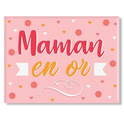 [A3373] - Różowy ceramiczny magnes „Mama” (Złota mama) - 8x6cm