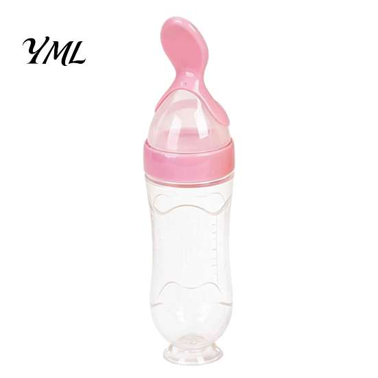Toddler Feeding Accessories Baby Silicone Squeeze Spoon, Single-handed Rice Cereal Bottle with Heat Resistant Spoon Flow Control, Easy Clean
