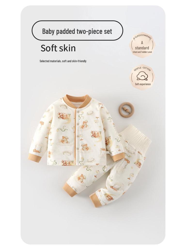 High-Waisted Baby Winter Clothing Set - Padded Two-Piece Cotton Underwear for Autumn/Winter