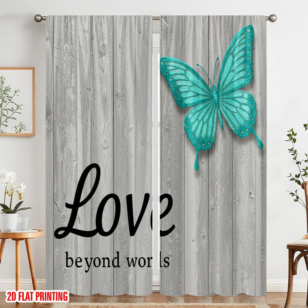 2pcs 2D Flat Printing Drapes Beautiful Butterfly Love Polyester Without Electricity All Season Party & Holiday Decor Use for