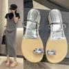 Rhinestone Sandals Toe Pigeon Eggs 2025 New Word with Casual Female Internet Celebrity Slope Heel Beach Slippers Female