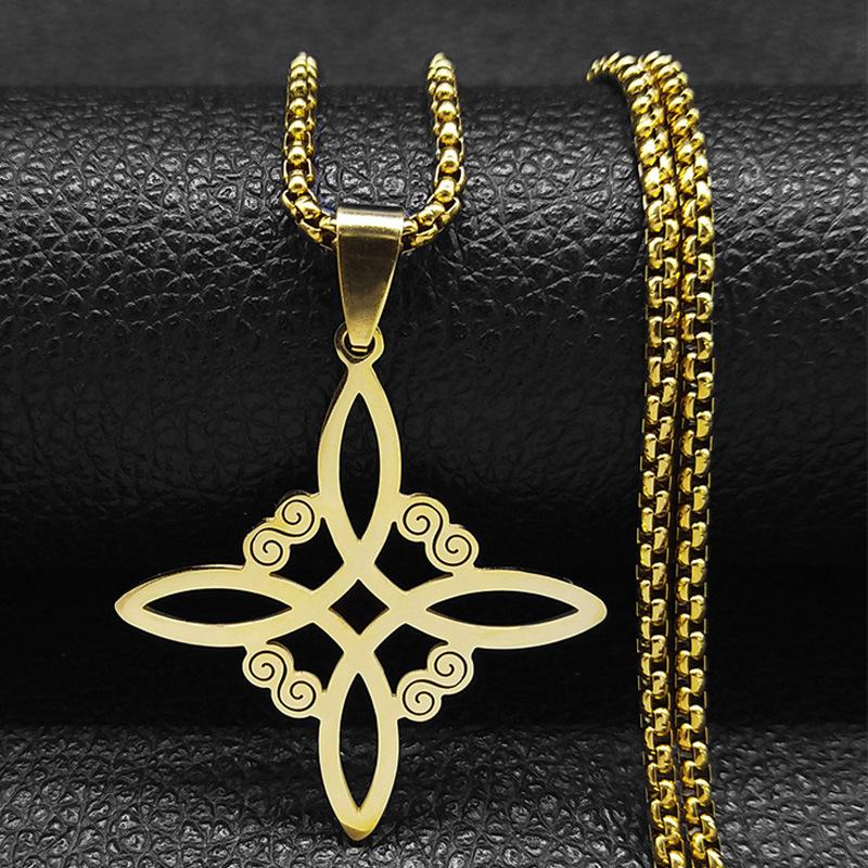 

1Pc New Foreign , Irish Knot Cross Necklace, Popular in Europe, America, and The United States, Square Hollow Stainless Steel Pendant Trend Item