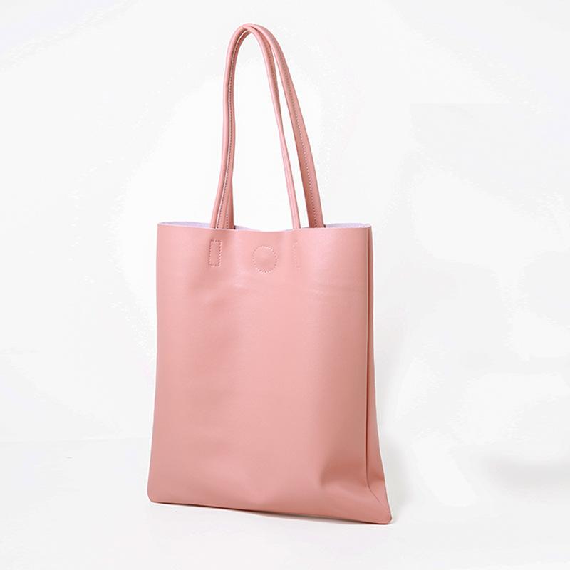 Летние новые женские сумки из коровьей кожи модные женские сумки простые сумки-тоут большой вместимости модные портативные кожаные сумки для покупок розовый