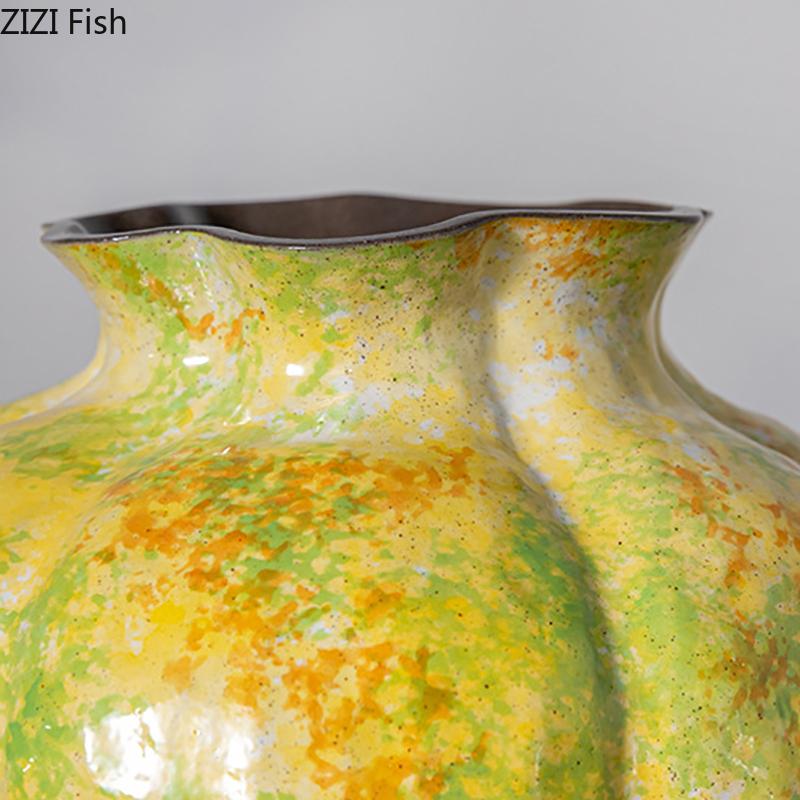 Green Vitality Ceramic Vase Painted Decorative Flower Pots Desk Decoration Flower Arrangement Floral Vases Room Aesthetic Decor