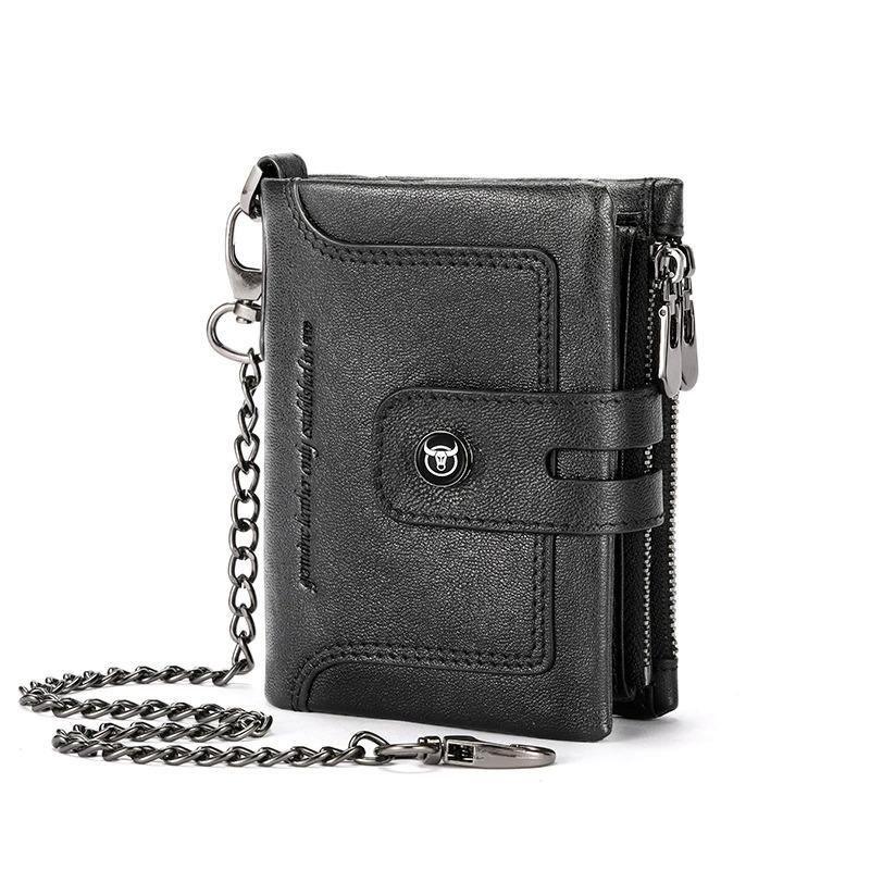 

BULLCAPTAIN Vertical Men s Genuine Leather Wallet with Zipper & Snap Closure - Multiple Card Slots чорний