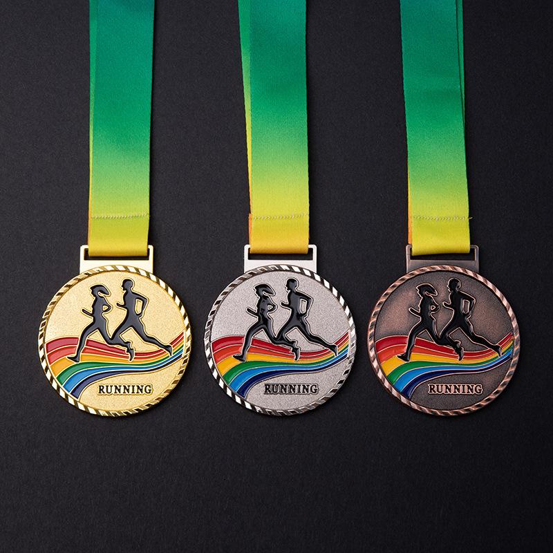 Running Runner Gold Medals Trophy Award With Neck Ribbons Express Medal Various Souvenir School Sports Prize Gift Custom Made