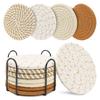 Set of 8 DARENYI Fabric Coasters. Stylish, Absorbent, Heat-resistant, and Made from Soft, Natural Cotton. Thick, Round, with Holder. Cute,