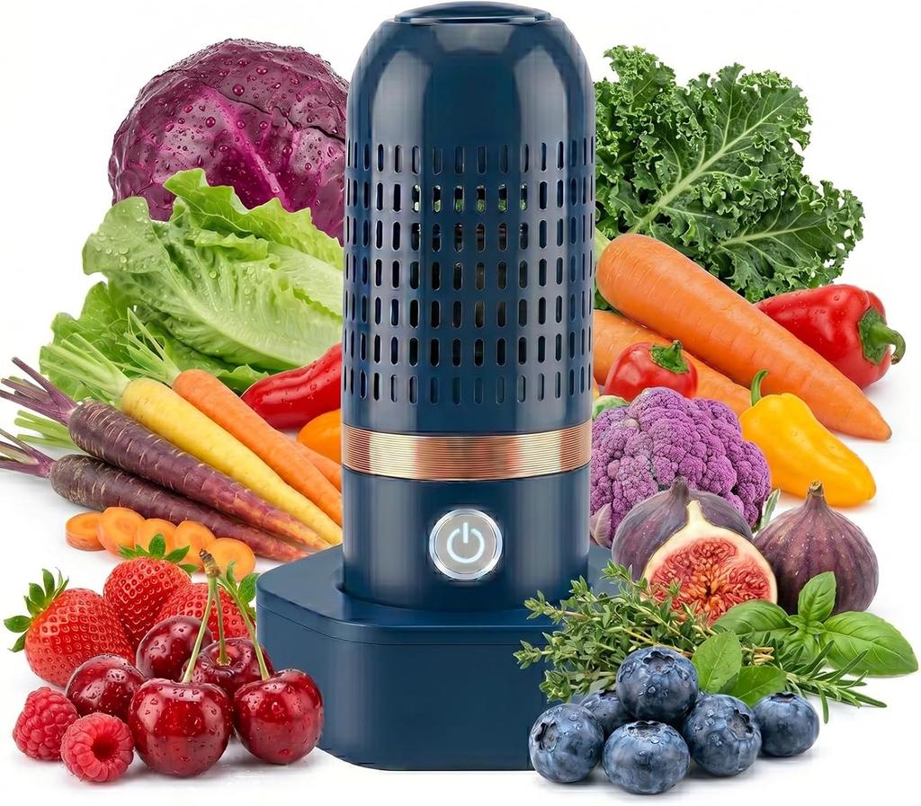 Purepod Produce Cleaner: 9.5" Portable Fruit Vegetable Washer - OH-ion Deep Cleaning for Residues - IPX7 Waterproof Cordless Food Purifier for Berrie