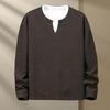 Men's Autumn Winter Pullover Contrasting Color Fake Two-piece Round Neck Long-sleeved Casual Fashion Shirt T-shirt Top