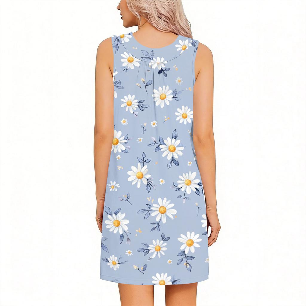 Women’s Sleeveless -Away Floral Print Dress for Shoulder Recovery Easy On Off Loose Fit Design