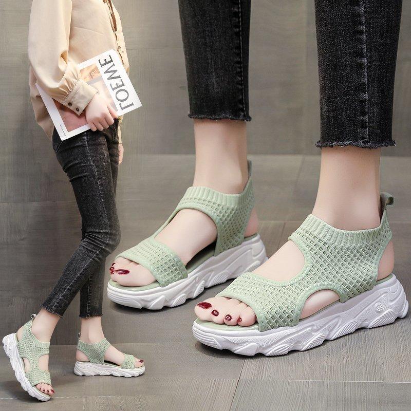 Spring and summer new muffin bottom knitted casual sandals women