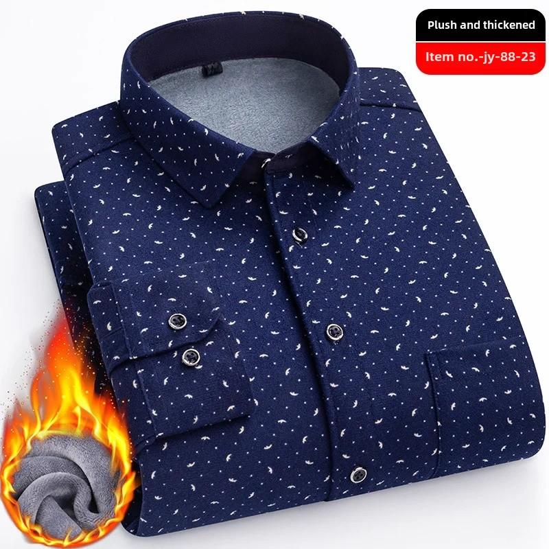 Thickened Flannel Men's Shirt Warm Plaid Winter Casual Square Collar Plus Size Clothing Fleece Lined Double Sided Velvet