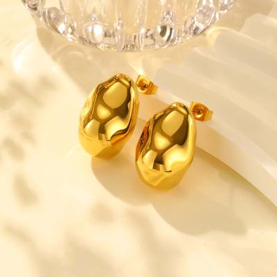 Vintage Ovale Unregelmäßige Edelstahl Ohrstecker für Damen, Übertriebenes Persönlichkeitsdesign Vergoldete Ohrringe Schmuck