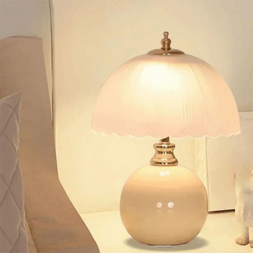 Ceramic Base Flower Bud Table Lamp Glass Cover Bedside Lamp Modern Ambient Light  Bedroom