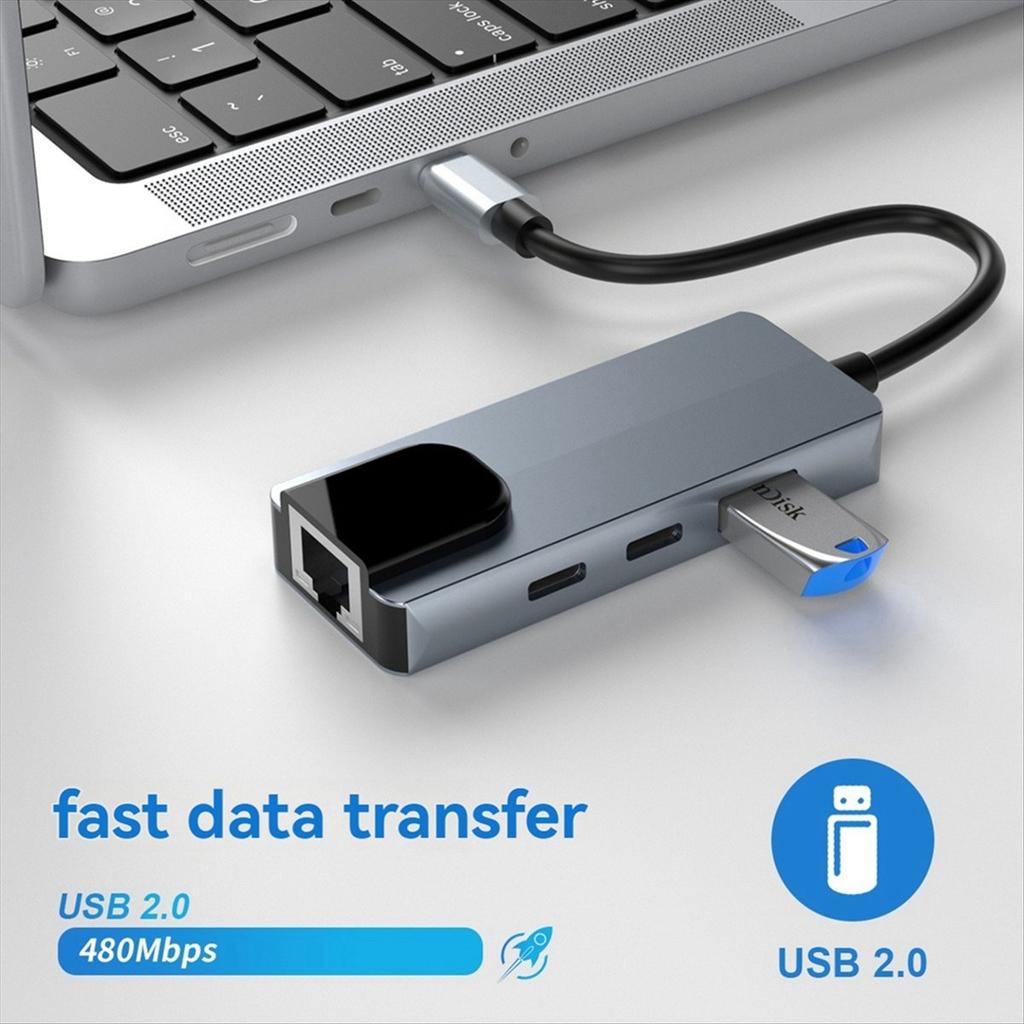 2025 New 4-in-1 USB C HUB Adapter Docking Station with Dual USB C and RJ45 for Pro/Air Laptop