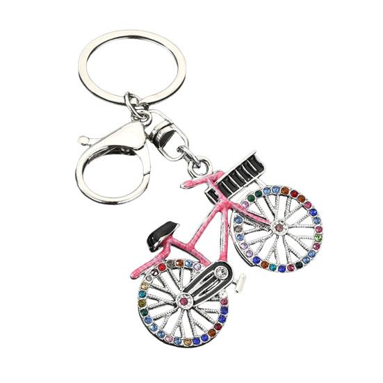 Keychain Pendant Sparkling Rhinestones Bicycle Design Zinc Alloy Key Chain with Lobster Clasp Electroplated Key Holder Backpack Car Accessory
