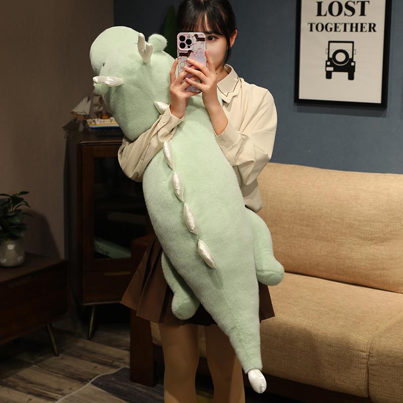 Kawaii Soft Fluffy Snow Dinosaur Plush Long Pillow Toys Cute Green White Dragon Stuffed Animals Cushion Dolls for Kid Gift Decor