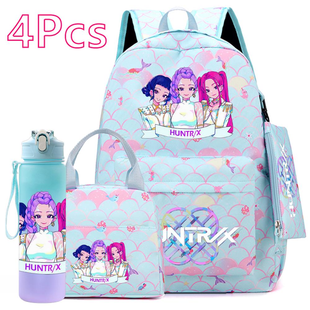 4 Stück/Set Anime KPOP Bedruckter Rucksack mit Handtasche Federmäppchen 750 ml Wasserflasche für Teenager Schüler Junge Mädchen Große Kapazität Schultasche Schultasche